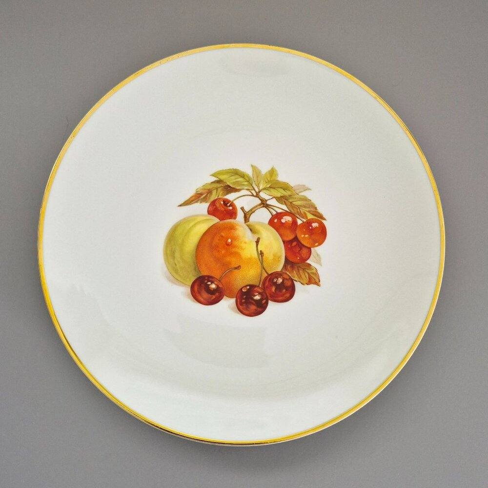 Vintage German Peach Cherry Motif Dinner Plates, Gold Trim, Fall Autumn Kitchen